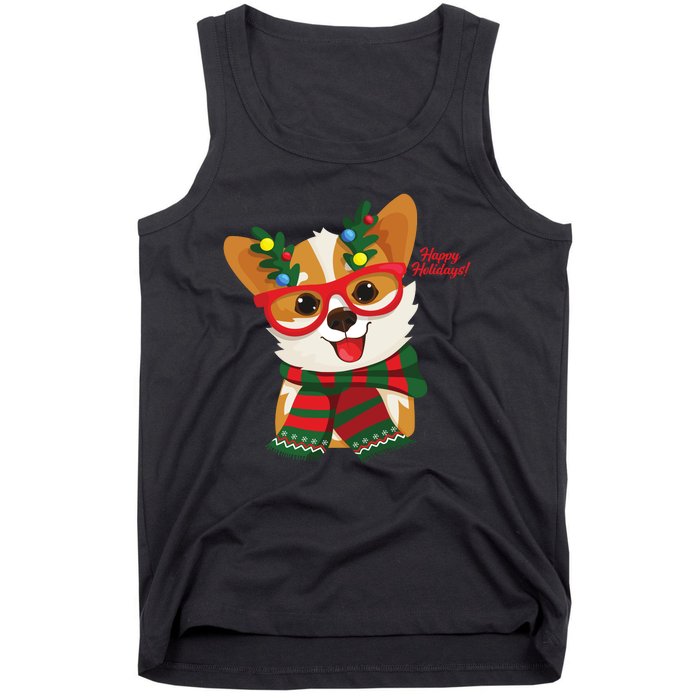 Happy Holidays Cute Corgi Dog Lover Tank Top