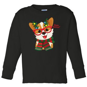 Happy Holidays Cute Corgi Dog Lover Toddler Long Sleeve Shirt