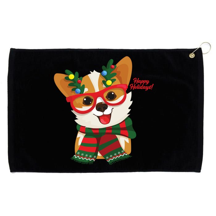 Happy Holidays Cute Corgi Dog Lover Grommeted Golf Towel