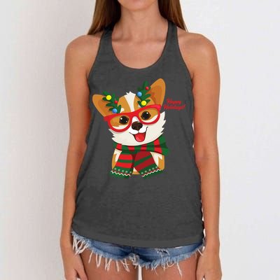 Happy Holidays Cute Corgi Dog Lover Women's Knotted Racerback Tank
