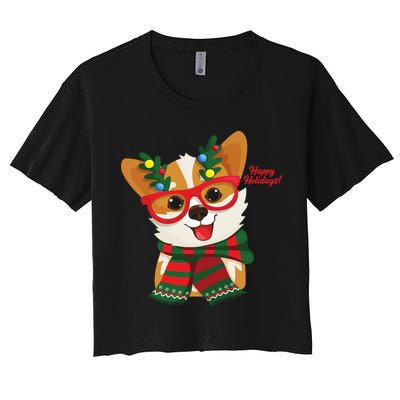 Happy Holidays Cute Corgi Dog Lover Crop Top