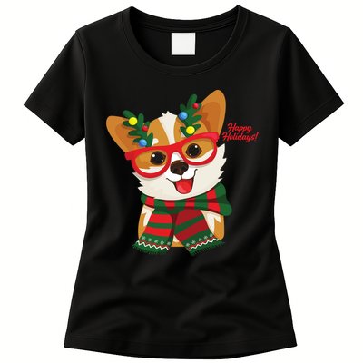 Happy Holidays Cute Corgi Dog Lover Womens T-Shirt