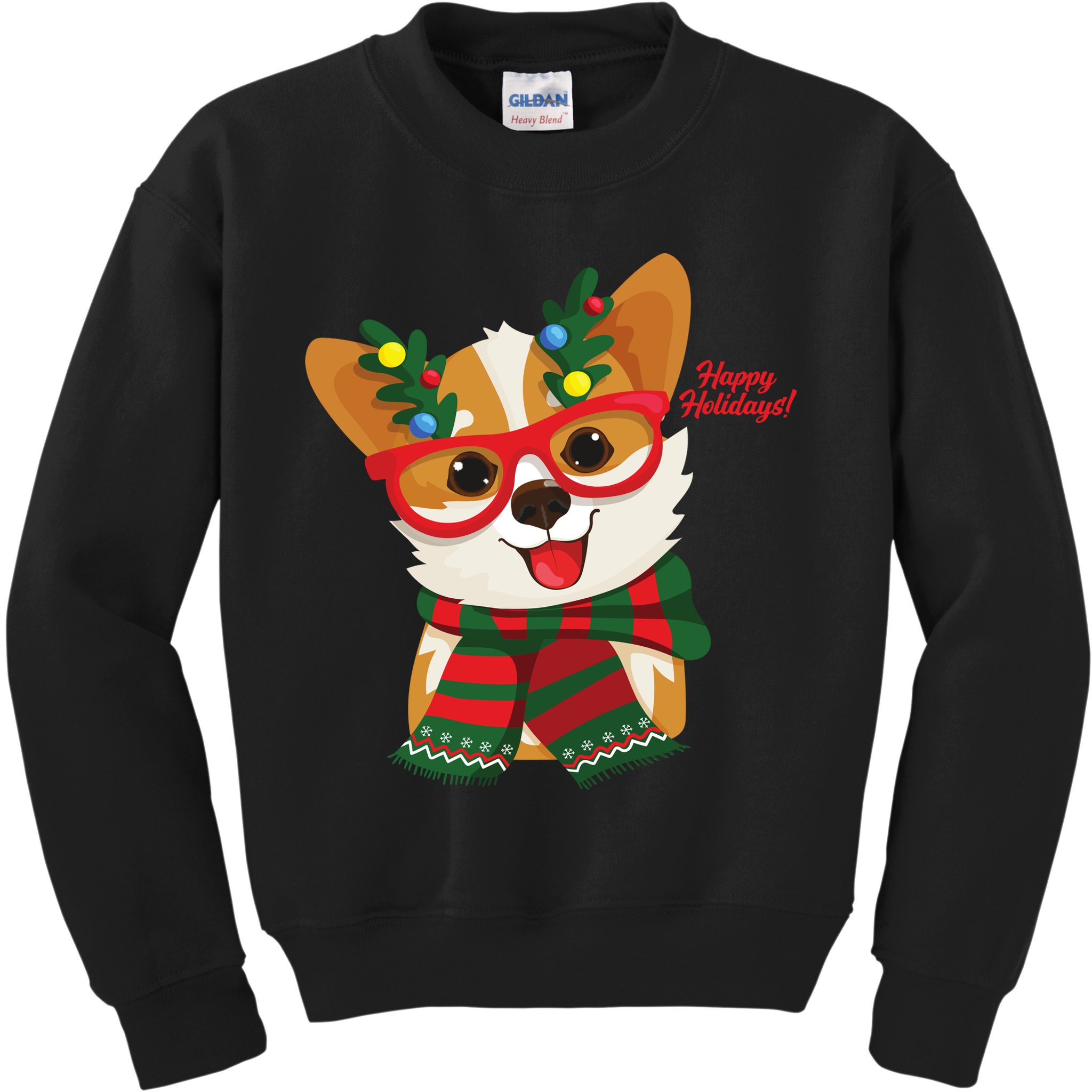 Happy Holidays Cute Corgi Dog Lover Kids Sweatshirt