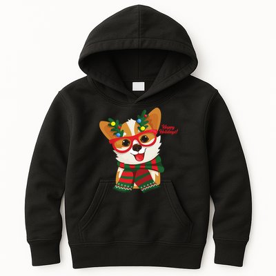 Happy Holidays Cute Corgi Dog Lover Kids Hoodie