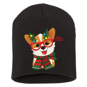 Happy Holidays Cute Corgi Dog Lover Short Acrylic Beanie