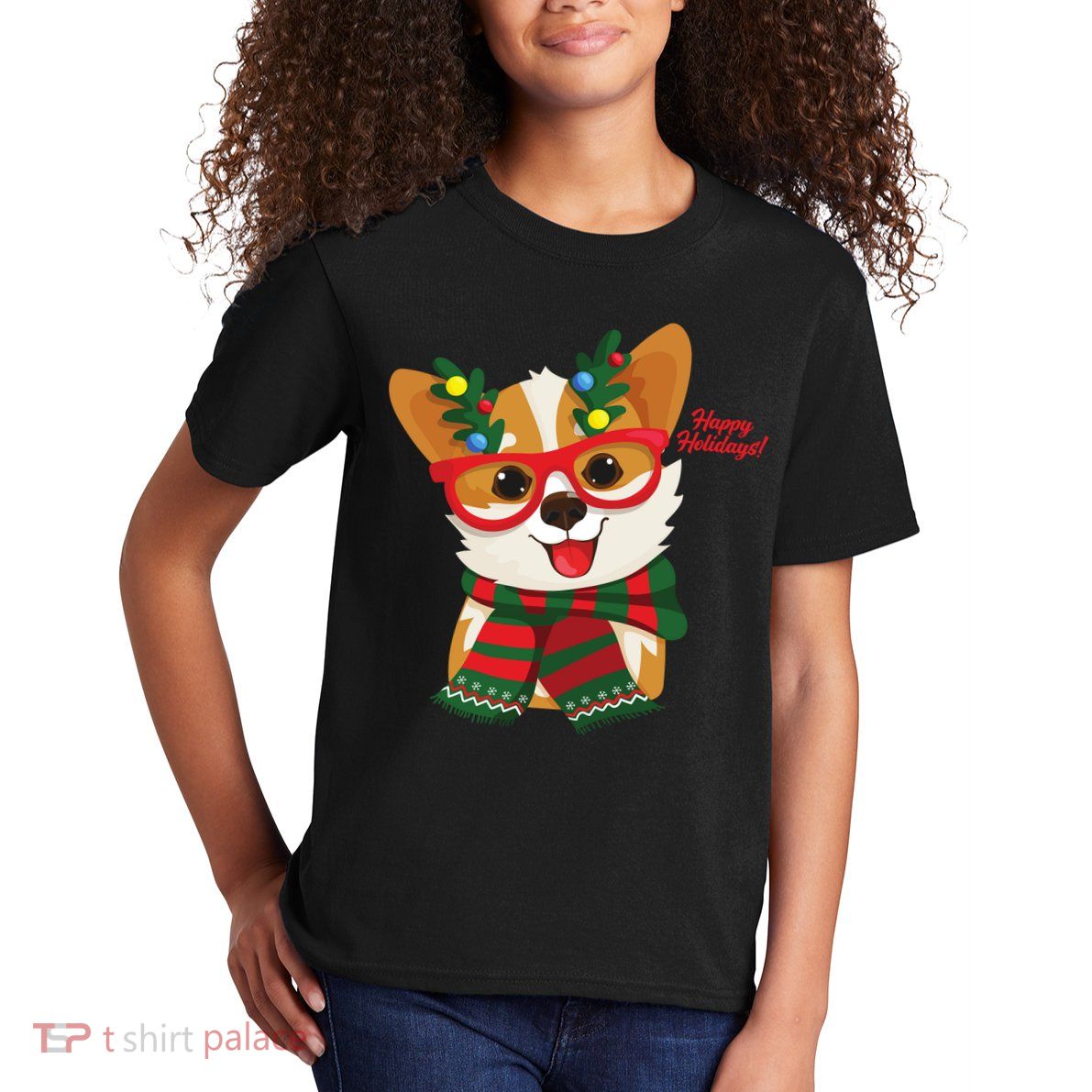 Happy Holidays Cute Corgi Dog Lover Kids T-Shirt