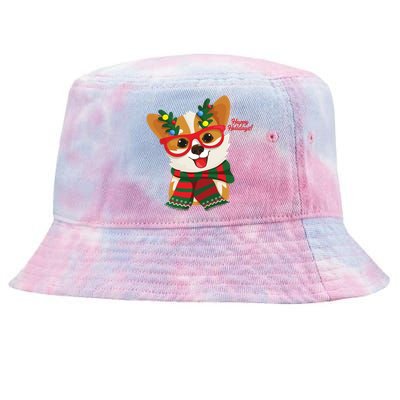 Happy Holidays Cute Corgi Dog Lover Tie-Dyed Bucket Hat