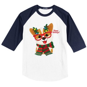 Happy Holidays Cute Corgi Dog Lover Baseball Sleeve Shirt