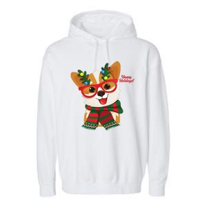 Happy Holidays Cute Corgi Dog Lover Garment-Dyed Fleece Hoodie