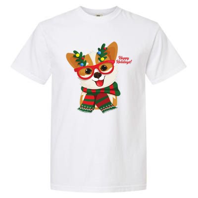 Happy Holidays Cute Corgi Dog Lover Garment-Dyed Heavyweight T-Shirt