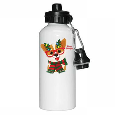 Happy Holidays Cute Corgi Dog Lover Aluminum Water Bottle