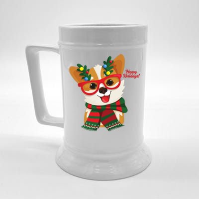 Happy Holidays Cute Corgi Dog Lover Beer Stein