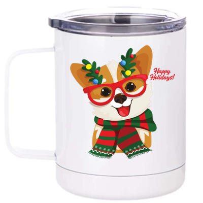 Happy Holidays Cute Corgi Dog Lover 12 oz Stainless Steel Tumbler Cup