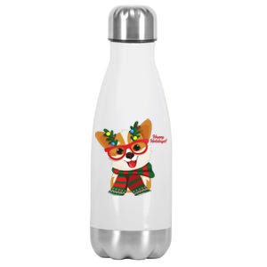 Happy Holidays Cute Corgi Dog Lover Stainless Steel Insulated Water Bottle