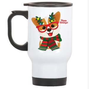 Happy Holidays Cute Corgi Dog Lover Stainless Steel Travel Mug