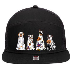 Happy Halloween Cute Ghost Dog Halloween Retro Spooky Season Great Gift 7 Panel Mesh Trucker Snapback Hat