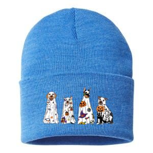 Happy Halloween Cute Ghost Dog Halloween Retro Spooky Season Great Gift Sustainable Knit Beanie