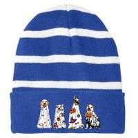 Happy Halloween Cute Ghost Dog Halloween Retro Spooky Season Great Gift Striped Beanie with Solid Band