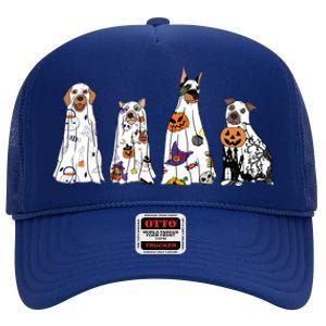 Happy Halloween Cute Ghost Dog Halloween Retro Spooky Season Great Gift High Crown Mesh Back Trucker Hat