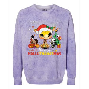 Happy Hallothanksmas Coffee Latte Halloween Thanksgiving Colorblast Crewneck Sweatshirt