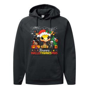 Happy Hallothanksmas Coffee Latte Halloween Thanksgiving Performance Fleece Hoodie