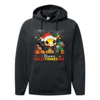 Happy Hallothanksmas Coffee Latte Halloween Thanksgiving Performance Fleece Hoodie