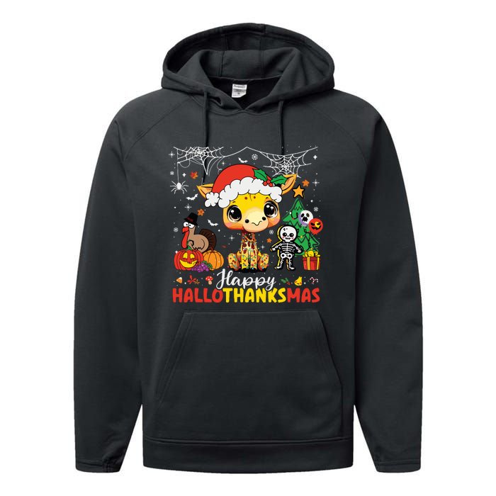 Happy Hallothanksmas Coffee Latte Halloween Thanksgiving Performance Fleece Hoodie