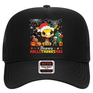 Happy Hallothanksmas Coffee Latte Halloween Thanksgiving High Crown Mesh Back Trucker Hat