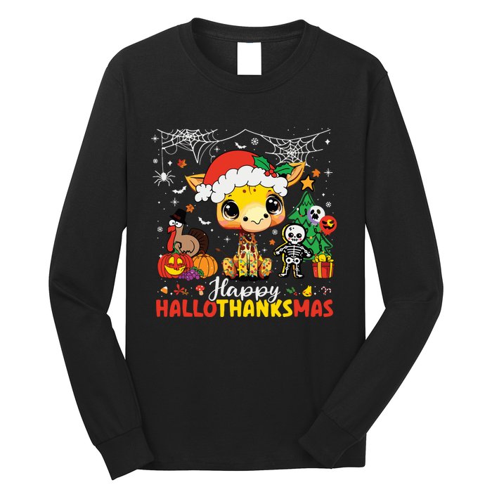 Happy Hallothanksmas Coffee Latte Halloween Thanksgiving Long Sleeve Shirt