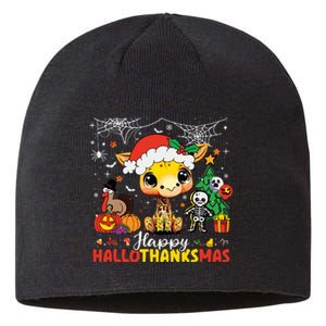 Happy Hallothanksmas Coffee Latte Halloween Thanksgiving Sustainable Beanie