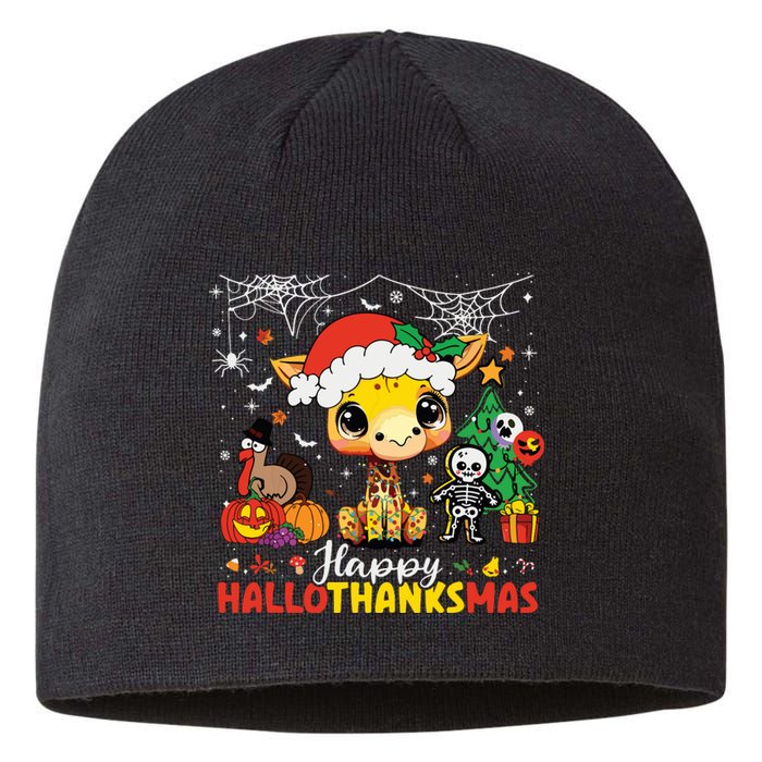 Happy Hallothanksmas Coffee Latte Halloween Thanksgiving Sustainable Beanie