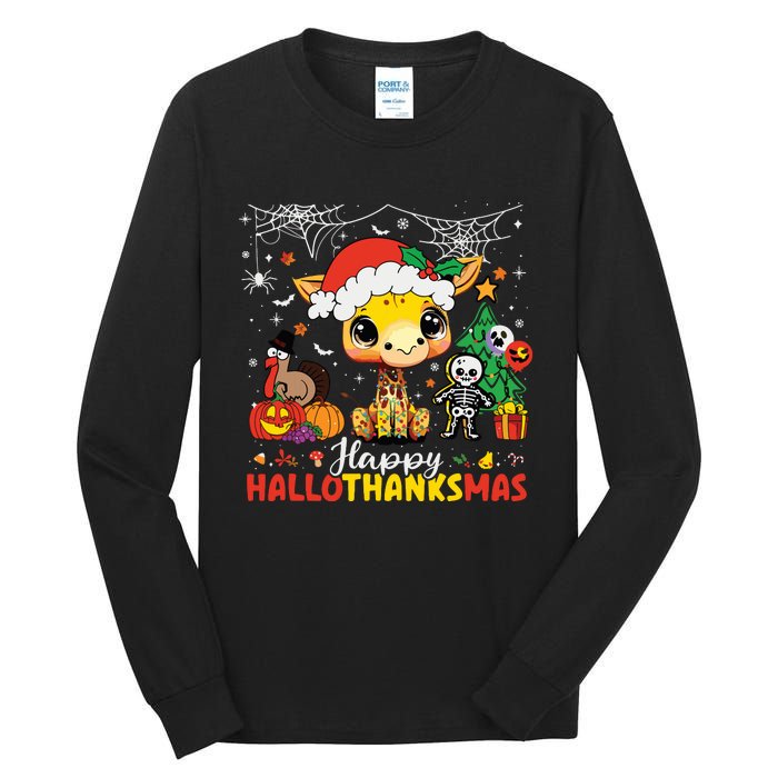 Happy Hallothanksmas Coffee Latte Halloween Thanksgiving Tall Long Sleeve T-Shirt