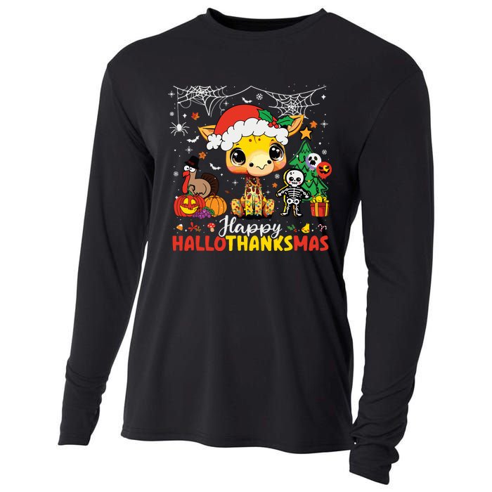 Happy Hallothanksmas Coffee Latte Halloween Thanksgiving Cooling Performance Long Sleeve Crew