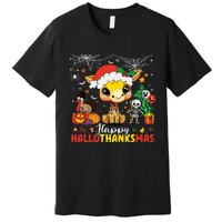 Happy Hallothanksmas Coffee Latte Halloween Thanksgiving Premium T-Shirt