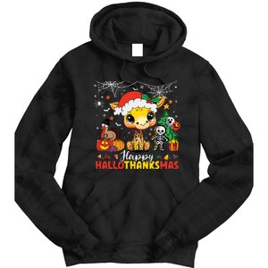 Happy Hallothanksmas Coffee Latte Halloween Thanksgiving Tie Dye Hoodie