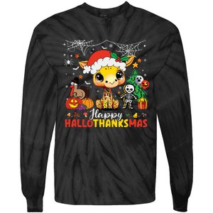 Happy Hallothanksmas Coffee Latte Halloween Thanksgiving Tie-Dye Long Sleeve Shirt