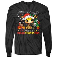 Happy Hallothanksmas Coffee Latte Halloween Thanksgiving Tie-Dye Long Sleeve Shirt