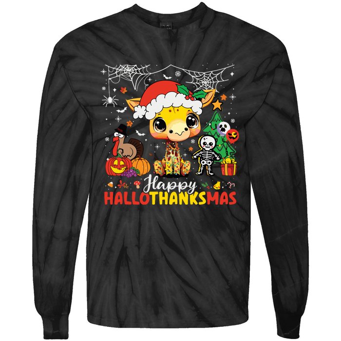 Happy Hallothanksmas Coffee Latte Halloween Thanksgiving Tie-Dye Long Sleeve Shirt