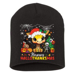 Happy Hallothanksmas Coffee Latte Halloween Thanksgiving Short Acrylic Beanie