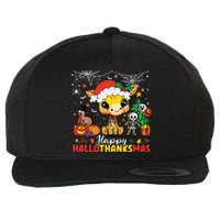 Happy Hallothanksmas Coffee Latte Halloween Thanksgiving Wool Snapback Cap