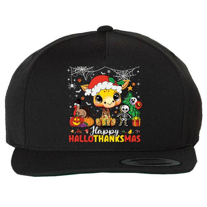 Happy Hallothanksmas Coffee Latte Halloween Thanksgiving Wool Snapback Cap