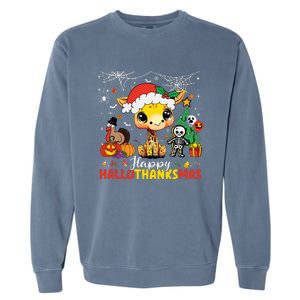 Happy Hallothanksmas Coffee Latte Halloween Thanksgiving Garment-Dyed Sweatshirt