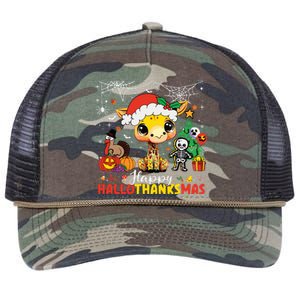 Happy Hallothanksmas Coffee Latte Halloween Thanksgiving Retro Rope Trucker Hat Cap