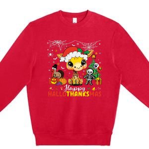 Happy Hallothanksmas Coffee Latte Halloween Thanksgiving Premium Crewneck Sweatshirt