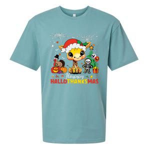 Happy Hallothanksmas Coffee Latte Halloween Thanksgiving Sueded Cloud Jersey T-Shirt