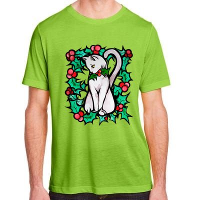 Holly Holiday Christmas White Cat Cute Gift Adult ChromaSoft Performance T-Shirt