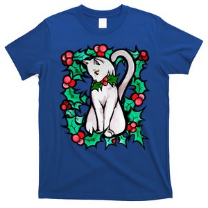 Holly Holiday Christmas White Cat Cute Gift T-Shirt