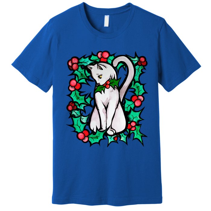 Holly Holiday Christmas White Cat Cute Gift Premium T-Shirt