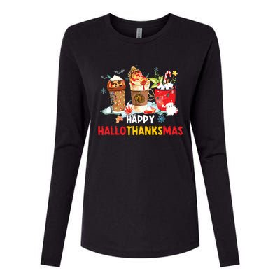 Happy Hallothanksmas Coffee Womens Cotton Relaxed Long Sleeve T-Shirt