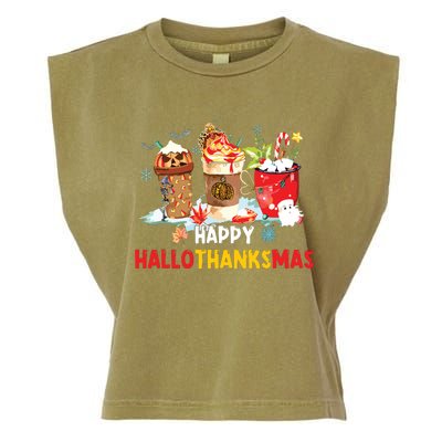 Happy Hallothanksmas Coffee Garment-Dyed Women's Muscle Tee